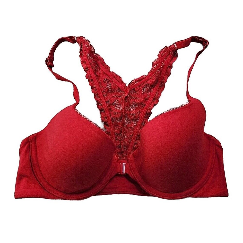 Body by Victoria's Secret Women's 32C Lined Demi Red T Back Bra Underwire Smooth